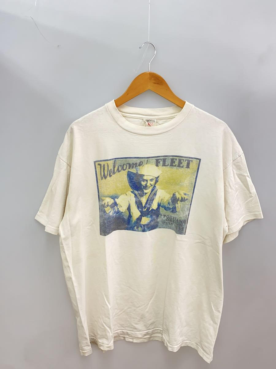 ONEITA◆Tシャツ/XL/コットン/WHT/プリント/80s～90s/銀タグ/シングルステッチ/グッドプリント///