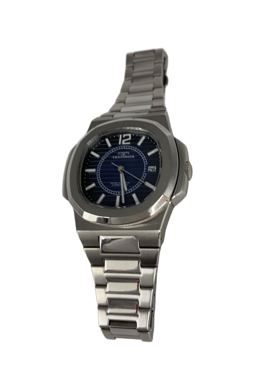 【中古】TECHNOS◆クォーツ腕時計/アナログ/ステンレス/NVY/SLV/T9C23【服飾雑貨他】
