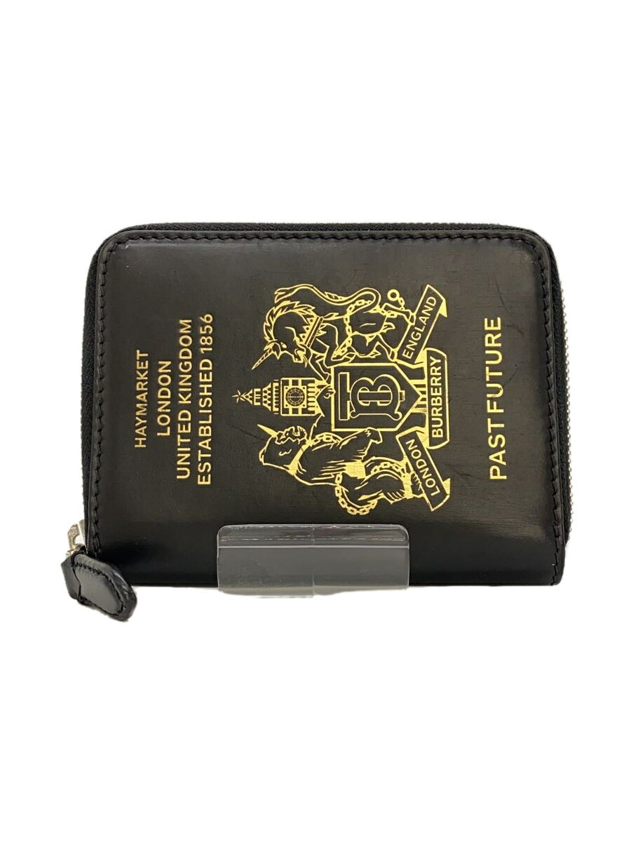 【中古】BURBERRY◆2つ折り財布/--/BLK/メンズ/Passport Leather Zip Wallet【服飾雑貨他】