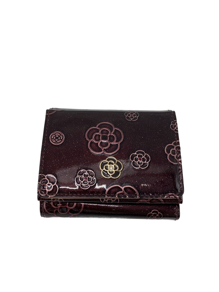 【中古】CLATHAS◆3つ折り財布/エナメル/BRW/花柄/レディース【服飾雑貨他】