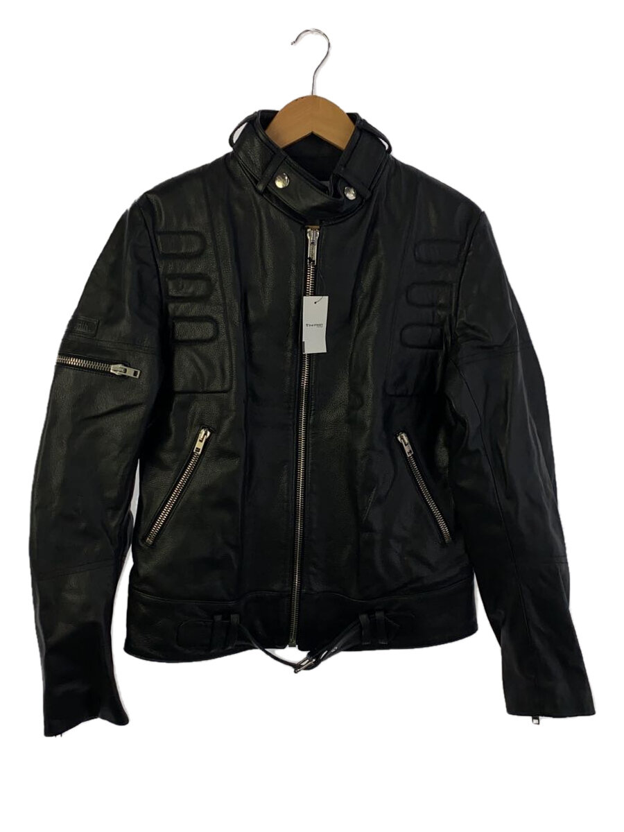 【中古】MOSCHINO◆シングルライダースジャケット/36/牛革/BLK/無地/QL0225306【メンズウェア】
