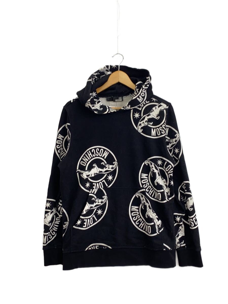 【中古】LOVE MOSCHINO◆パーカー/S/コットン/BLK/総柄/TW0258104【メンズウェア】