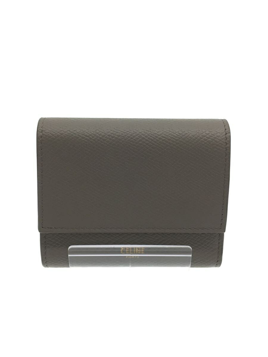 【中古】CELINE◆3つ折り財布/レザー/KHK/無地/レディース/セリーヌ【服飾雑貨他】
