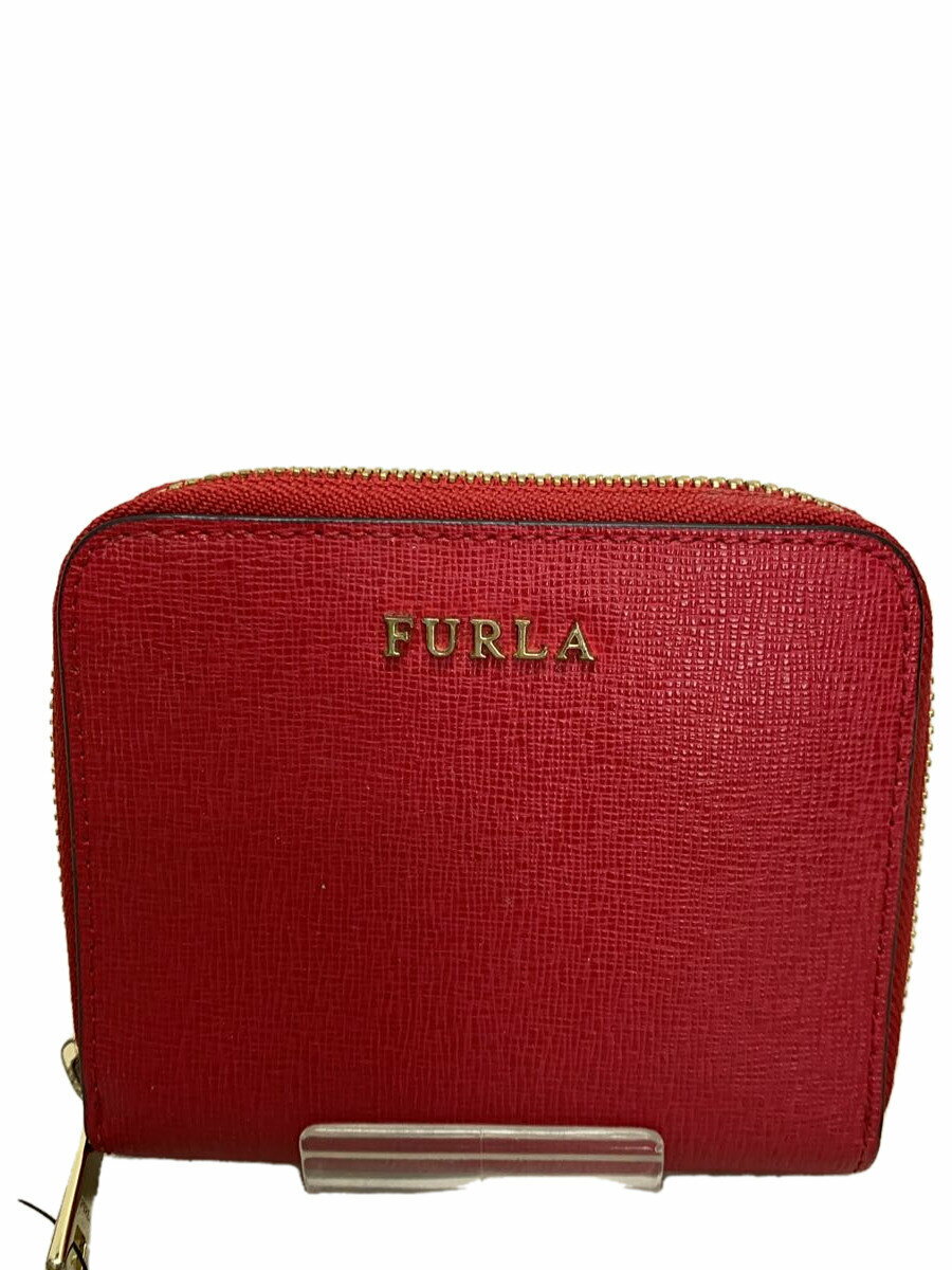 【中古】FURLA◆2つ折り財布/レザー/RED/無地/レディース【服飾雑貨他】