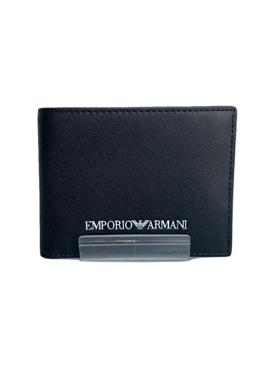 【中古】EMPORIO ARMANI◆エンポリオアルマーニ/2つ折り財布/レザー/ブラック/無地【服飾雑貨他】