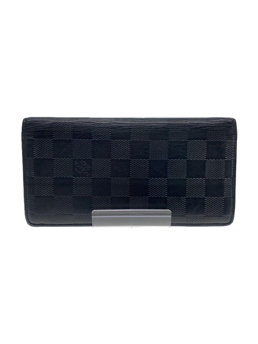 【中古】LOUIS VUITTON◆ポルト・フォイユ・ブラザ_ダミエ・アンフィニ_BLK/レザー/BLK/メンズ【服飾雑貨他】
