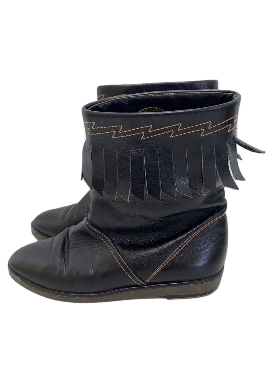 【中古】YVES SAINT LAURENT◆フリンジブーツ/ウェスタンブーツ/36/ブラック/レザー/6364【シューズ】