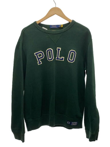 【中古】POLO RALPH LAUREN◆フェルトワッペンロゴスウェット/M/コットン/GRN/無地【メンズウェア】 【中古】POLO RALPH LAUREN◆フェルトワッペンロゴスウェット/M/コットン/GRN/無地【メンズウェア】