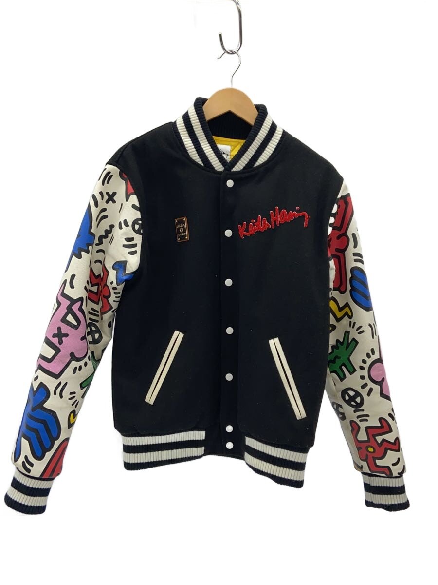 【中古】JOYRICH◆×keith Haring/スタジャン/XXL/ウール/BLK/無地/袖汚れ有//【メンズウェア】