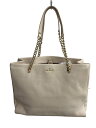 【中古】kate spade new york◆チェーンショルダー/トートバッグ/レザー/BEG/無地【バッグ】