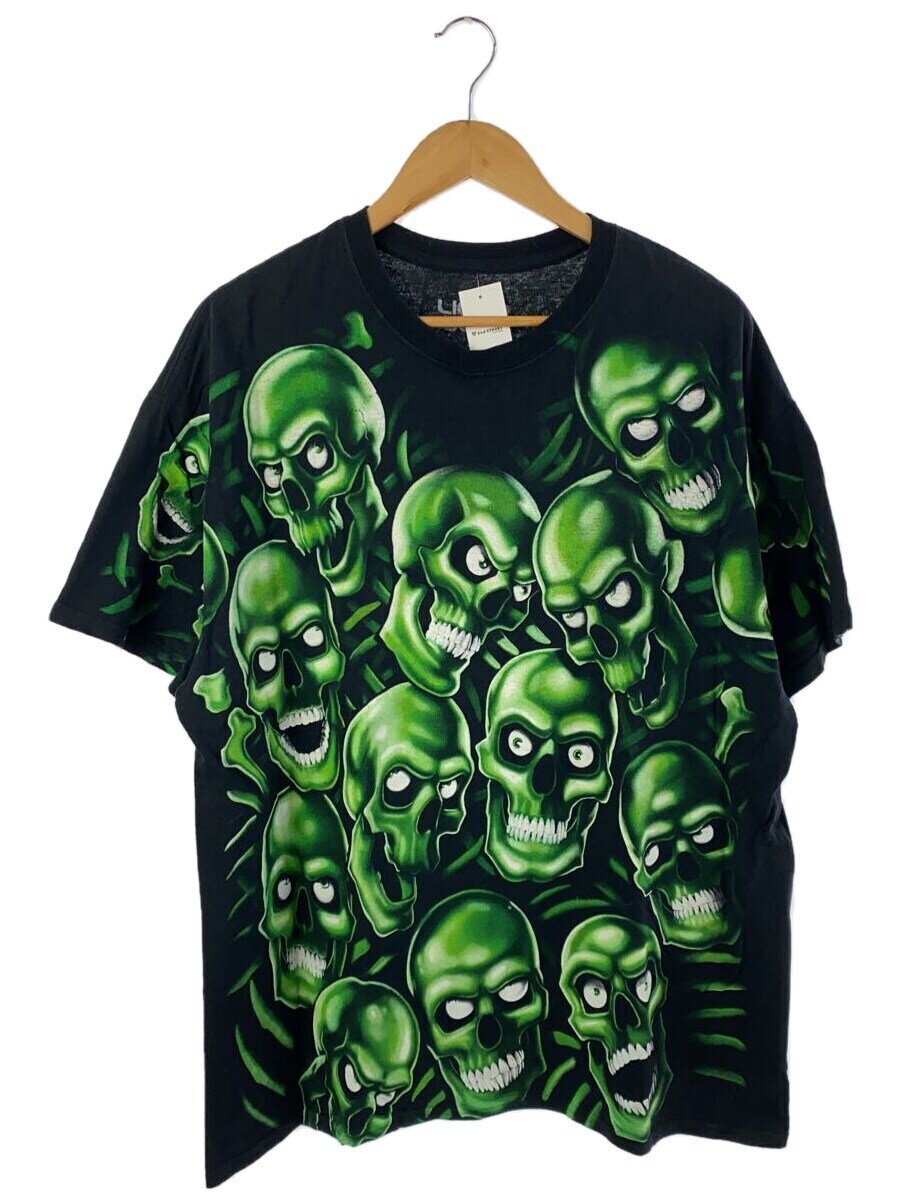 【中古】LIQUID BLUE◆Tシャツ/XL/コットン/BLK/スカル総柄【メンズウェア】