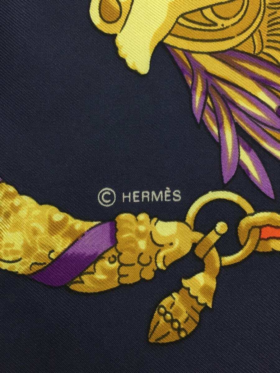 【中古】HERMES◆スカーフ/シルク/NVY/総柄/レディース【服飾雑貨他】 3