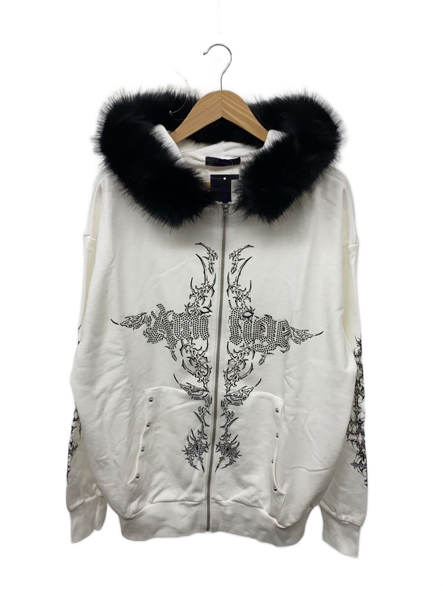 【中古】AMILIGE/ファー付き/ラインストーンZIPパーカー/FREE/コットン/WHT【レディースウェア】
