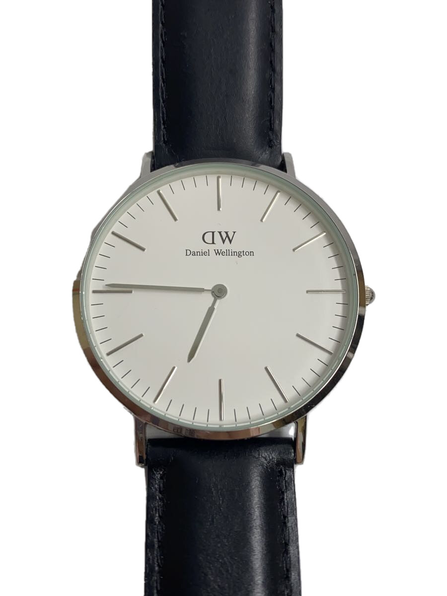 【中古】Daniel Wellington◆クォーツ腕時計/アナログ/レザー/WHT/BLK/0503DW【服飾雑貨他】