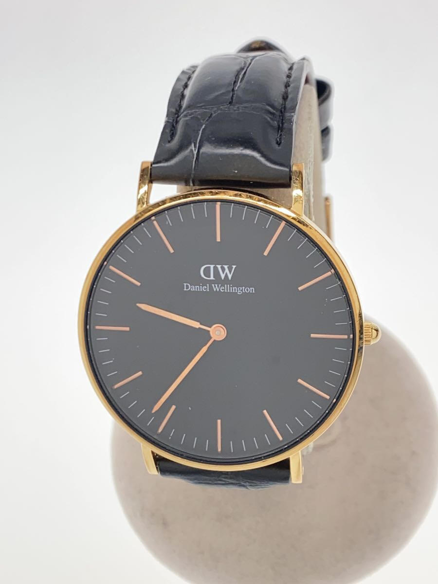 【中古】Daniel Wellington◆クォーツ腕時計/アナログ/レザー/ブラック/ベルトスレ有【服飾雑貨他】