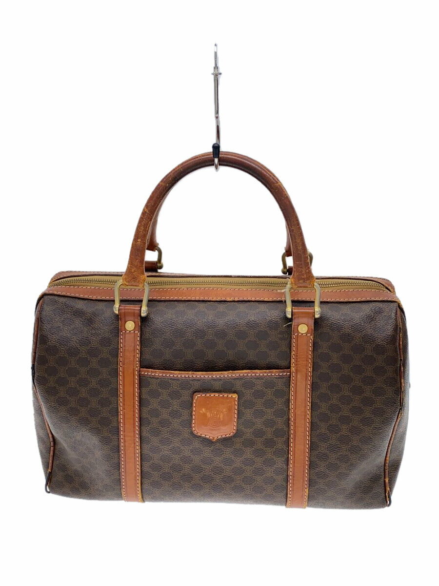 【中古】CELINE◆ヤブレ、レザーハガレ有/状態劣化有/ハンドバッグ/レザー/BRW/総柄【バッグ】