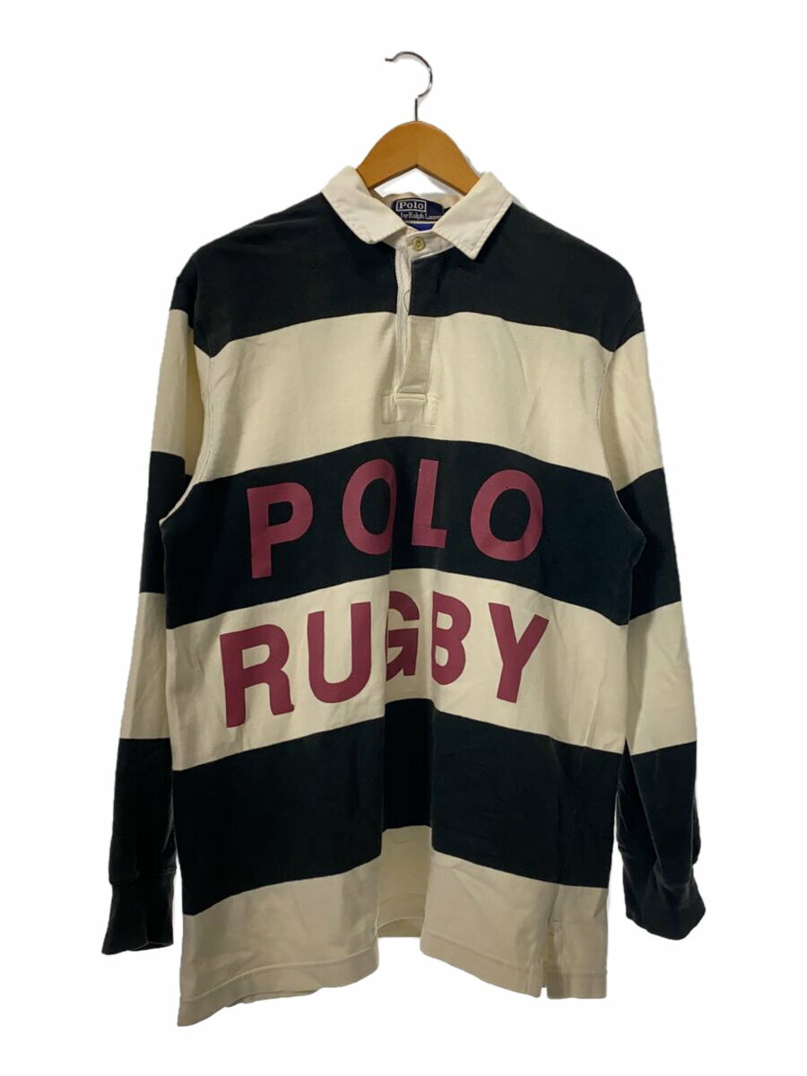 【中古】POLO RALPH LAUREN◆POLO RUGBY/90s/ラガーシャツ/ポロシャツ/L/コットン/WHT/ボーダー【メンズウェア】