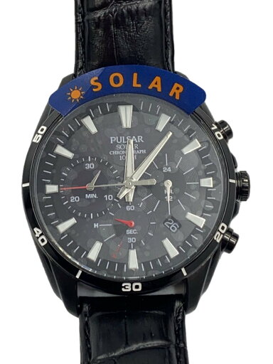 【中古】SEIKO◆ソーラー腕時計/アナログ/レザー/BLK/BLK/VR42-X101【服飾雑貨他】 【中古】SEIKO◆ソーラー腕時計/アナログ/レザー/BLK/BLK/VR42-X101【服飾雑貨他】