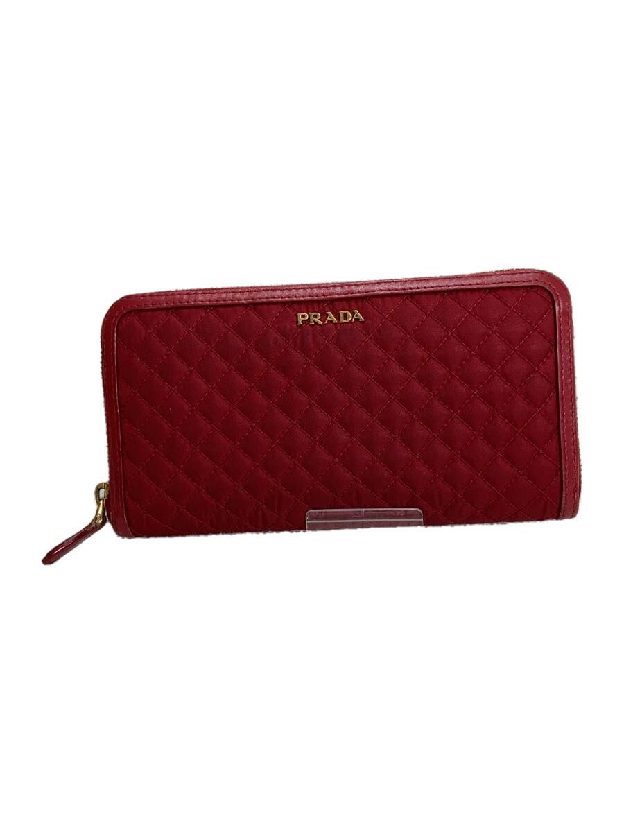 【中古】PRADA◆長財布/ナイロン/RED/無地/レディース/1M0506【服飾雑貨他】