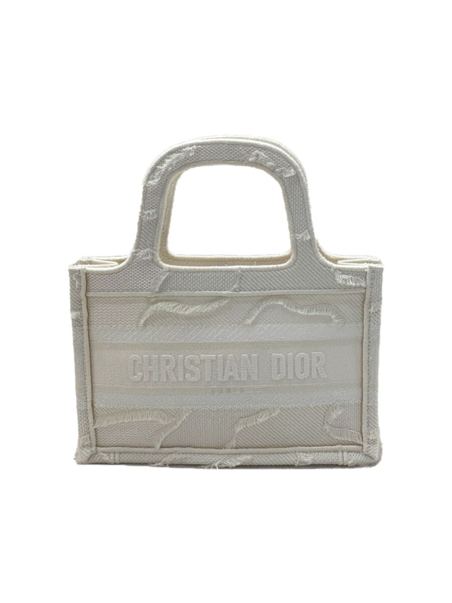 【中古】Christian Dior◆ブックトートマイクロ/ハンドバッグ/キャンバス/WHT/白/Dior【バッグ】