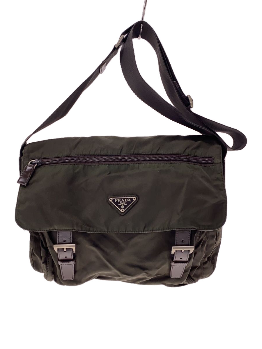 【中古】PRADA◆三角ロゴ/メッセンジャーバッグ/ショルダーバッグ/ナイロン/KHK/無地【バッグ】