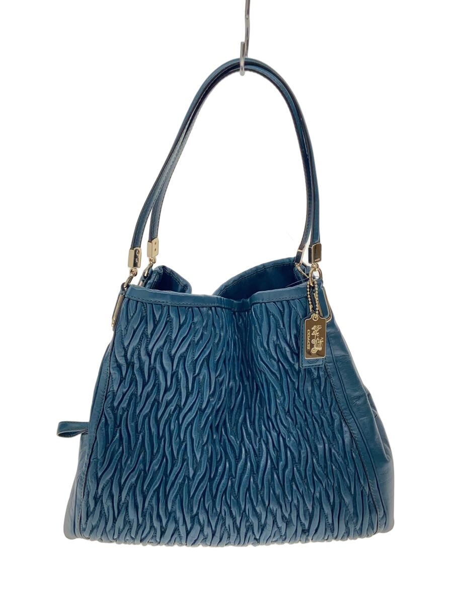 【中古】COACH◆ギャザード ツイスト レザー スモール フィービー_マディソン_ネイビー/レザー/GRN/無【バッグ】