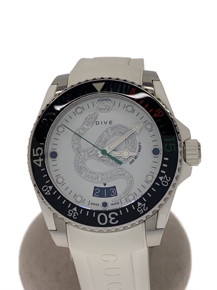 【中古】GUCCI◆DIVE/クォーツ腕時計/アナログ/ラバー/WHT/WHT/YA136330【服飾雑貨他】