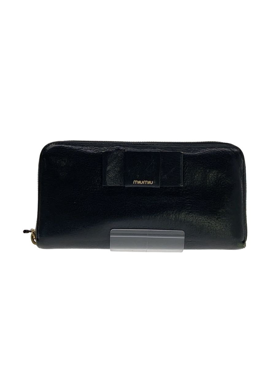 【中古】MIU MIU◆長財布/レザー/BLK/レディース/ML506/MADRAS FIOCCO/リボン【服飾雑貨他】