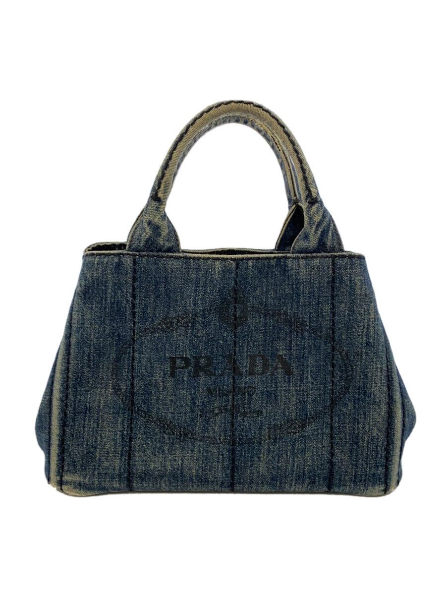 【中古】PRADA◆トートバッグ/デニム/IDG/プリント【バッグ】