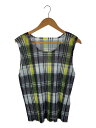 【中古】HOMME PLISSE ISSEY MIYAKE◆ノースリーブカットソー/3/ポリエステル/YLW/チェック/HP61JK154【レディースウェア】