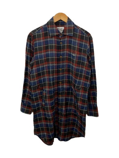 【中古】Vivienne Westwood MAN◆長袖シャツ/長丈シャツ/44/ウール/NVY/ロゴ/刺繍/チェック/VW-CR-89905【メンズウェア】 【中古】Vivienne Westwood MAN◆長袖シャツ/長丈シャツ/44/ウール/NVY/ロゴ/刺繍/チェック/VW-CR-89905【メンズウェア】