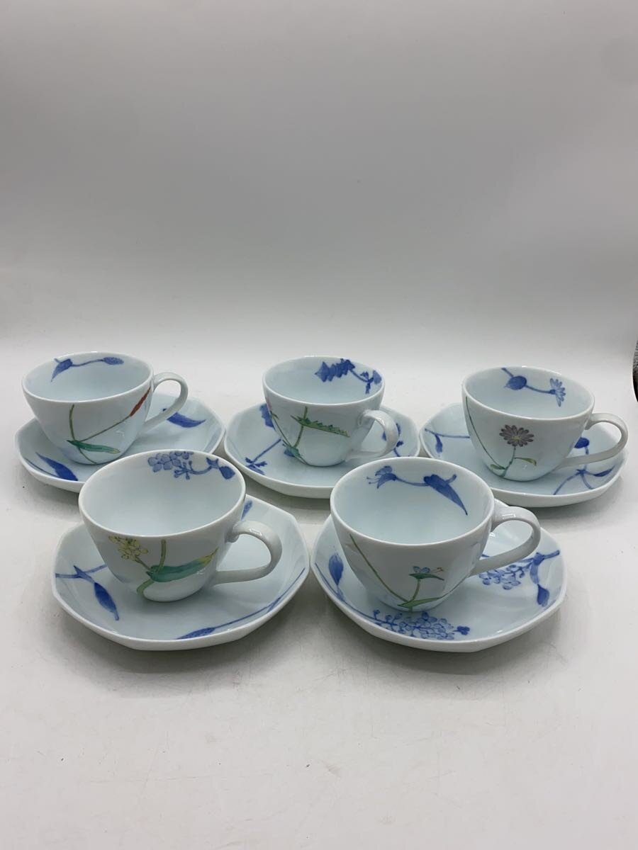 【中古】たち吉◆カップ ソーサー5客/10点セット/WHT/五草花//【キッチン用品】