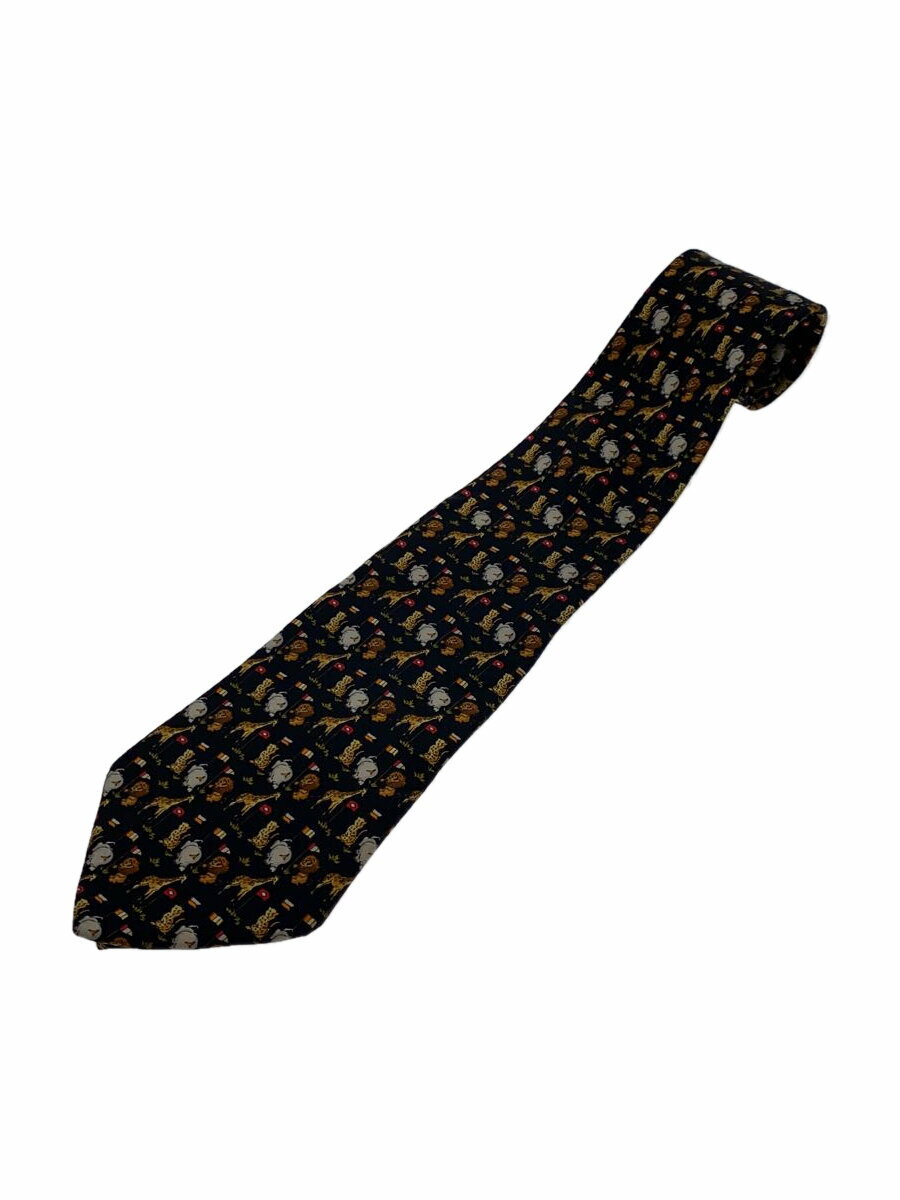【中古】Salvatore Ferragamo◆ネクタイ/シルク/BLK/ブラック/総柄/メンズ【服飾雑貨他】