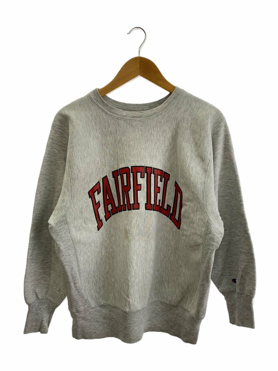 【中古】Champion◆90s/REVERSE WEAVE/刺繍タグ/USA製/カレッジロゴ/スウェット/L/コットン/GRY【メンズウェア】