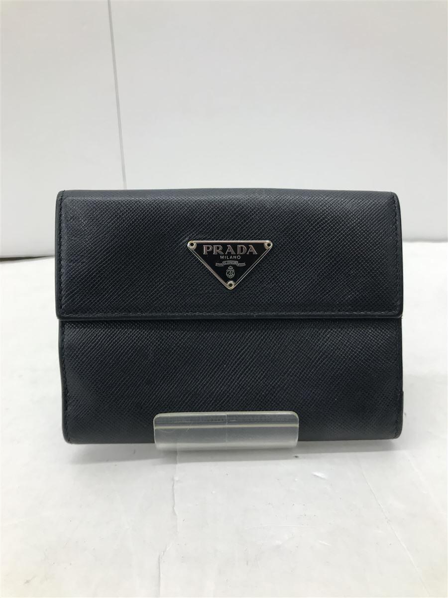 【中古】PRADA◆2つ折り財布/--/BLK/メンズ/サフィアーノ【服飾雑貨他】