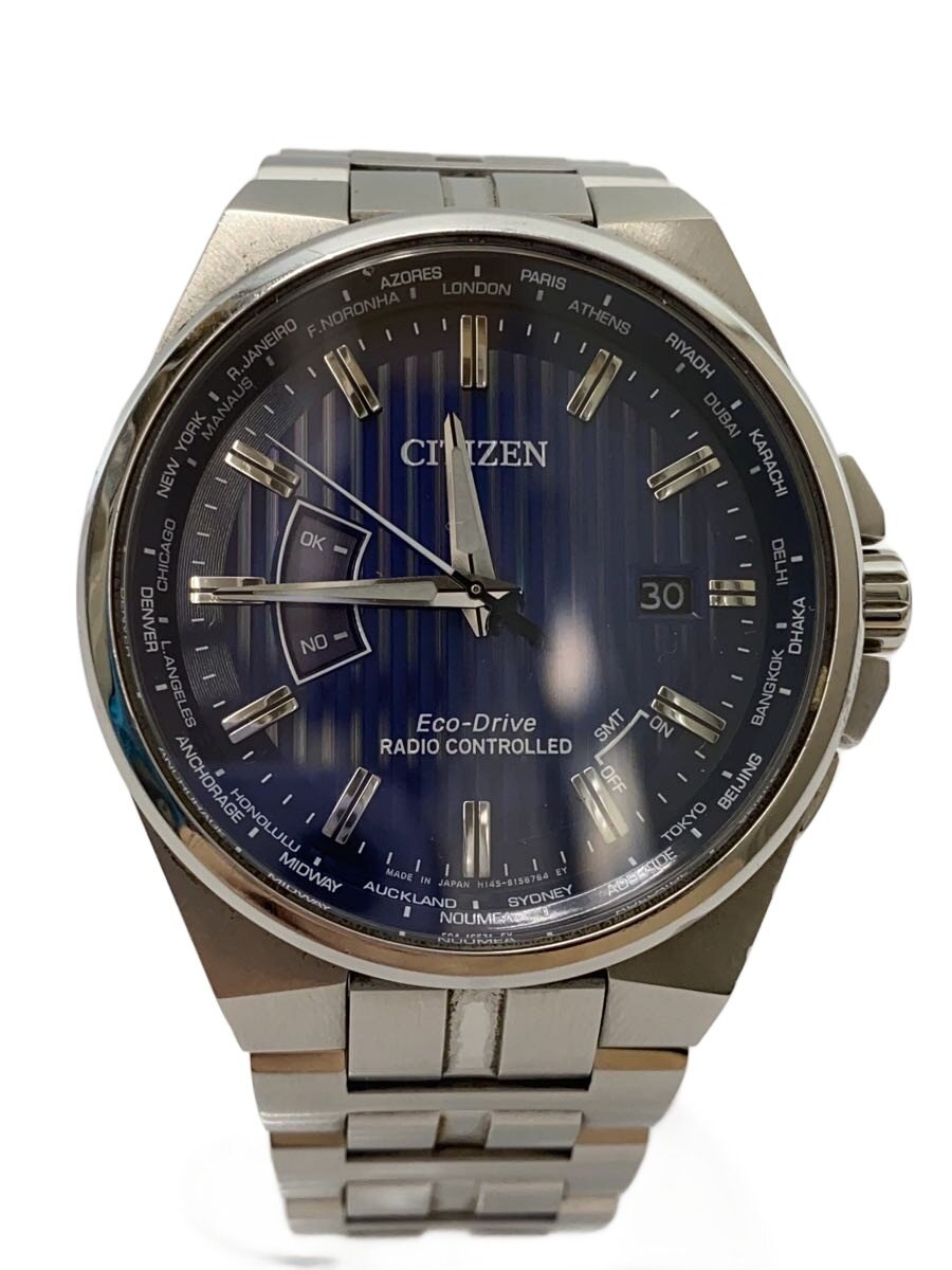 【中古】CITIZEN◆ソーラー腕時計/アナログ/ステンレス/BLK/SLV/H145-S116643【服飾雑貨他】
