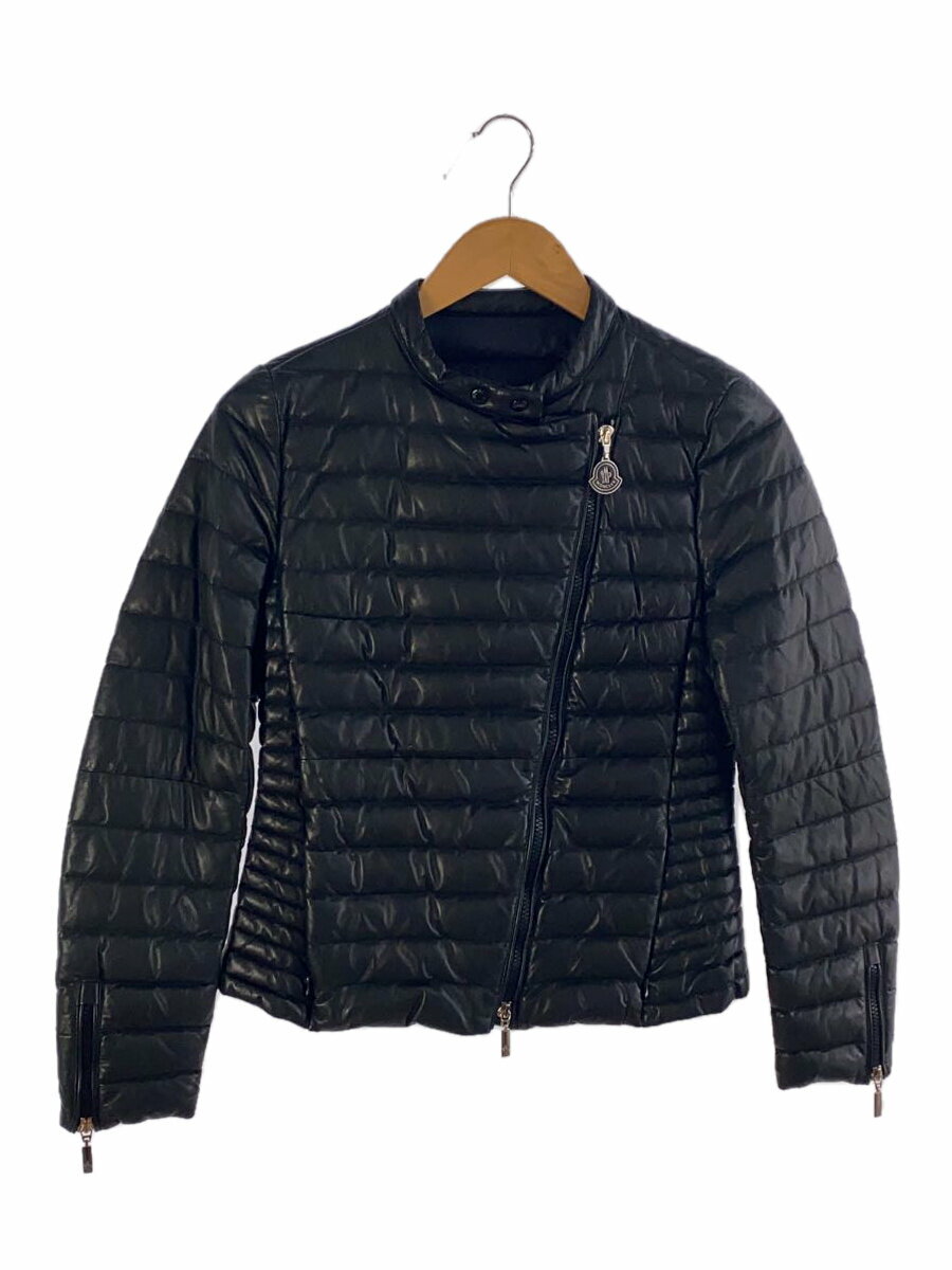 【中古】MONCLER◆BALTUS/ダウンジャケット/0/レザー/ブラック/151-093-45821-00【レディースウェア】