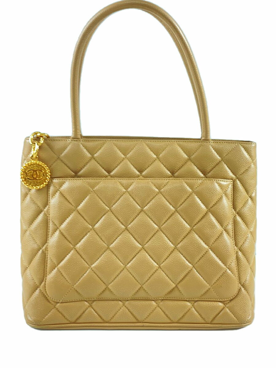 【中古】CHANEL◆復刻トートバッグ_マトラッセ_キャビアスキン_BEG/牛革/BEG【バッグ】