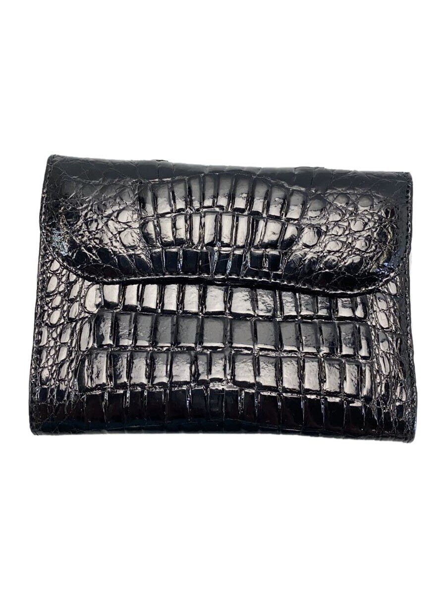 GENUIN LEATHER CROCODILE/2つ折り財布/レザー/BLK/アニマル/レディース/? NULL ?