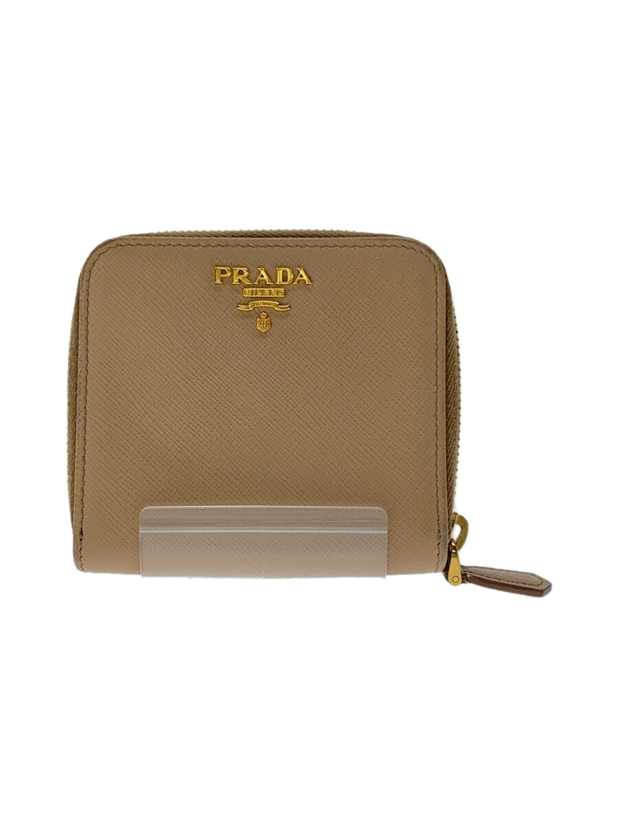 【中古】PRADA◆サフィアーノ/2つ折り財布/--/BEG/レディース/薄汚れ有【服飾雑貨他】