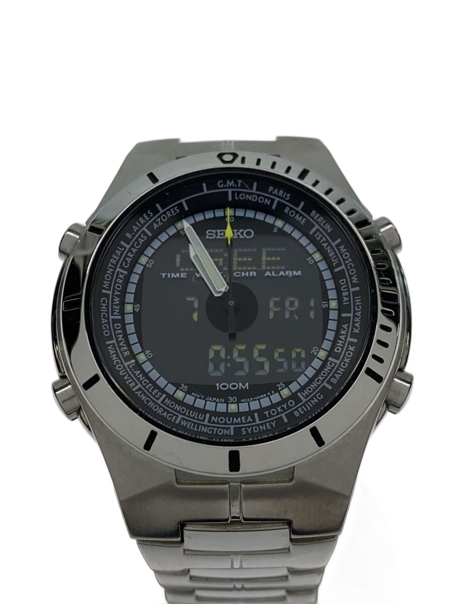 【中古】SEIKO◆クォーツ腕時計/デジアナ/--/BLK/SLV/H023-00B0//【服飾雑貨他】