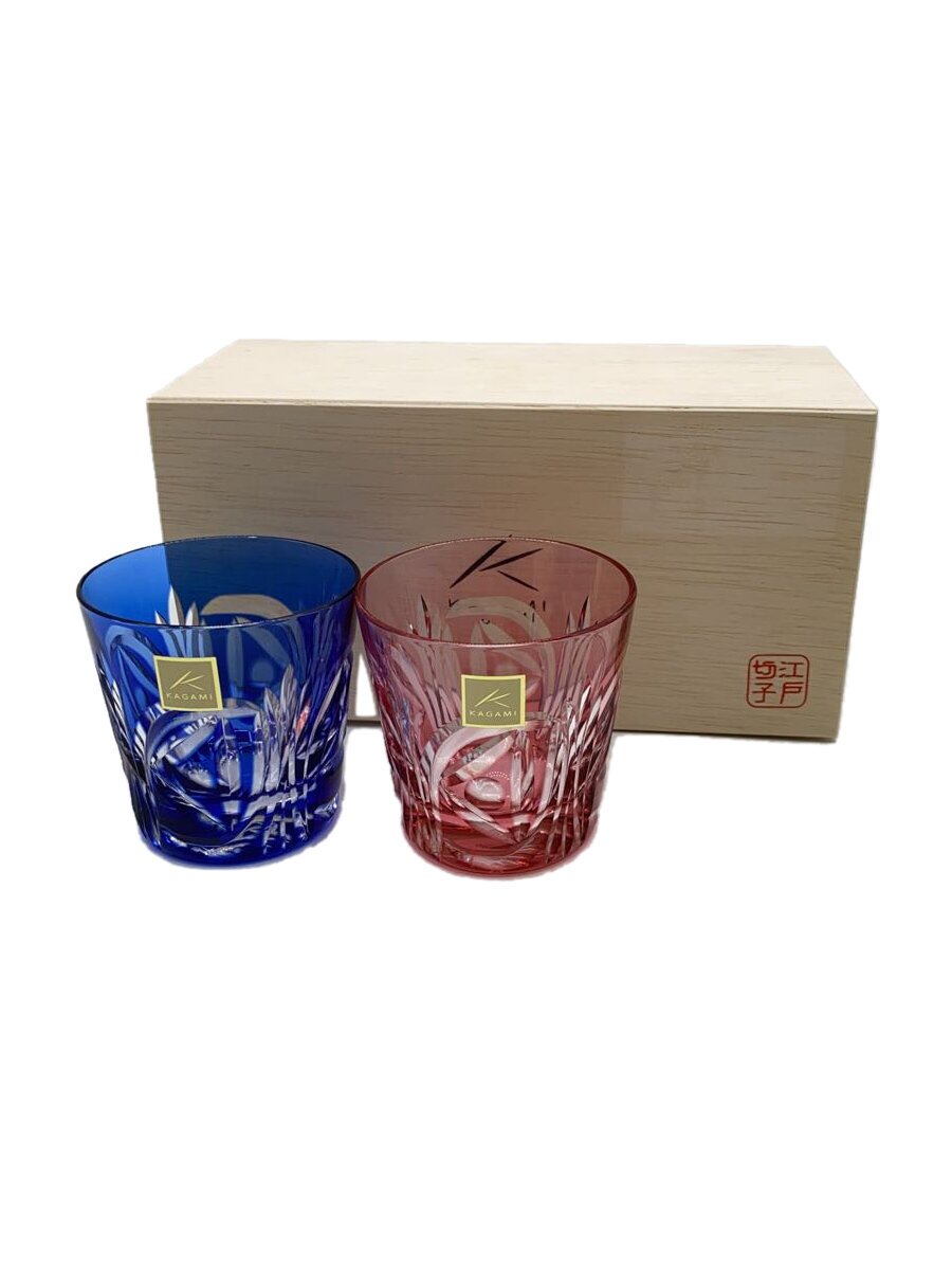 【中古】KAGAMI CRYSTAL◆江戸切子/マツダ特注/ロータリー紋様/2点セット【キッチン用品】