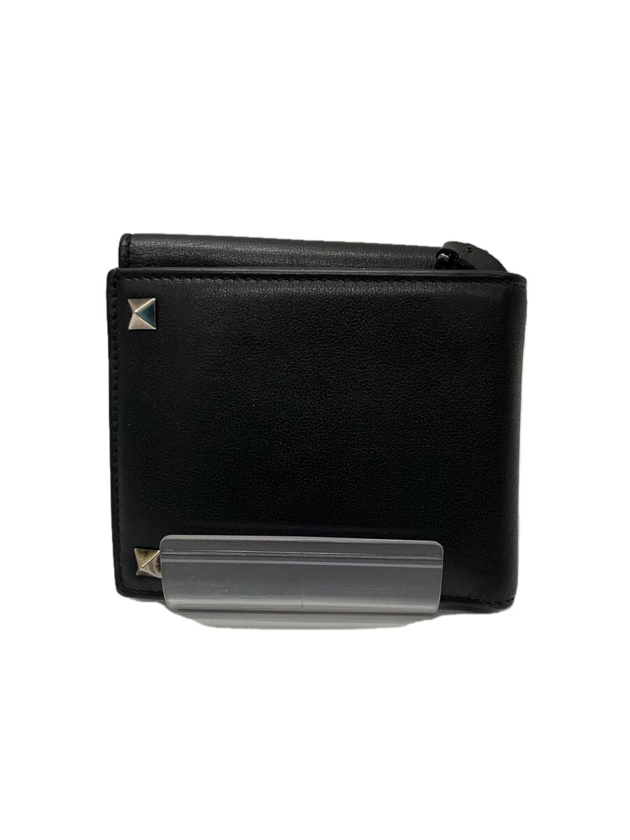 【中古】VALENTINO GARAVANI◆スタッズ/2つ折り財布/レザー/BLK/メンズ【服飾雑貨他】
