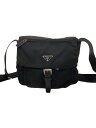 【中古】PRADA◆トライアングルロゴ/ショルダーバッグ/ナイロン/BLK/無地【バッグ】