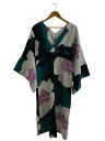 【中古】SOU・SOU◆7分袖ワンピース/M/リネン/GRN/総柄/ゆかたみたて【レディースウェア】