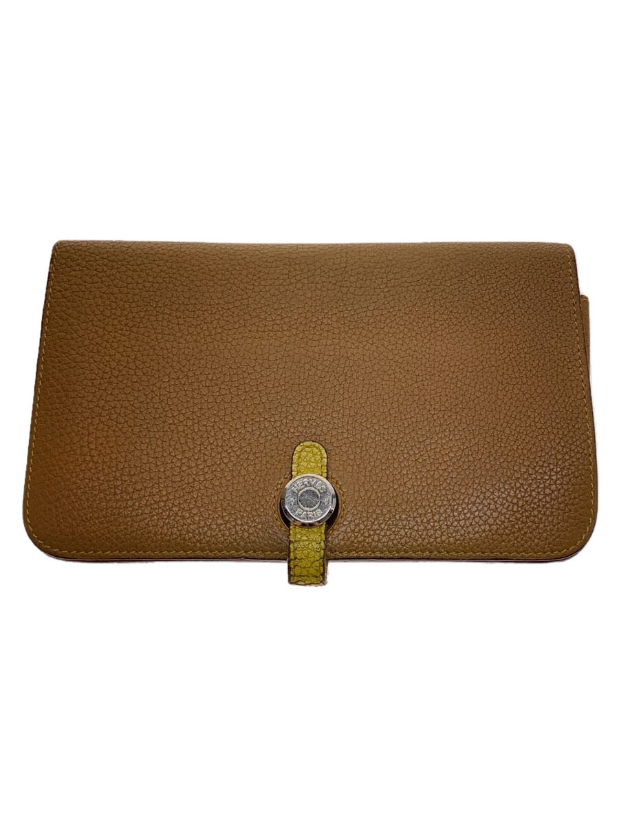 【中古】HERMES◆2つ折り財布/レザー/CML/無地/レディース【服飾雑貨他】
