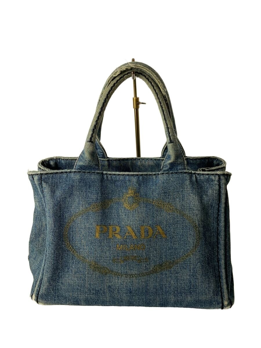 【中古】PRADA◆持ち手使用感・角スレ有/カナバ/トートバッグ/デニム/IDG/無地【バッグ】