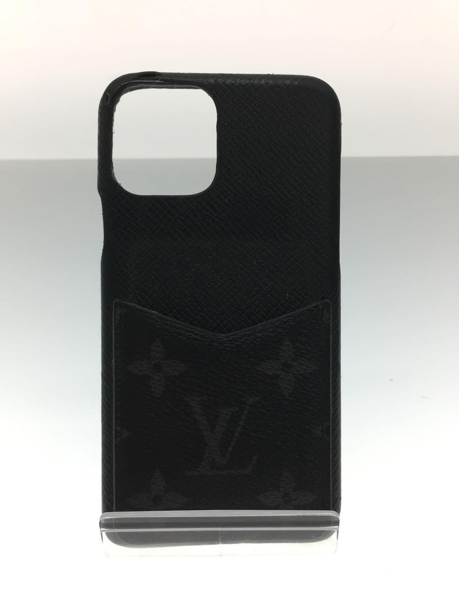 【中古】LOUIS VUITTON◆IPHONE バンパー11PRO__ダミエ グラフィット_ブラック/レザー/メンズ【服飾雑貨他】