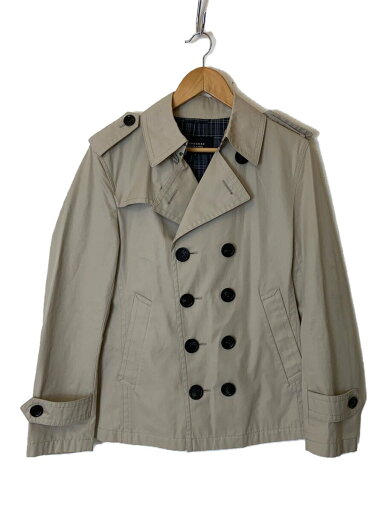 【中古】BURBERRY BLACK LABEL◆コート/M/コットン/BEG/裏地チェック/ショート丈【メンズウェア】 【中古】BURBERRY BLACK LABEL◆コート/M/コットン/BEG/裏地チェック/ショート丈【メンズウェア】