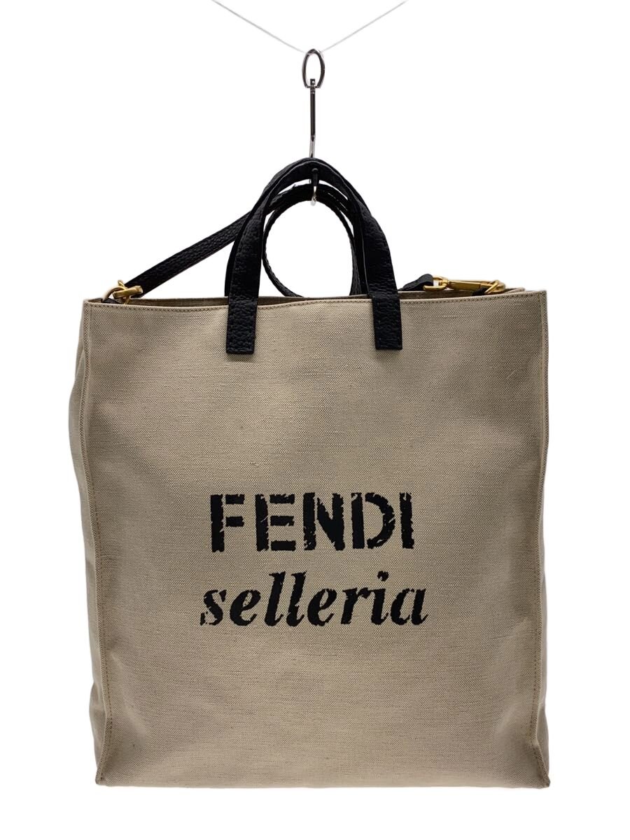 FENDI - 【中古】FENDI◆selleria/セレリアロゴ/2way/ショルダーバッグ/キャンバス/BEG【バッグ】